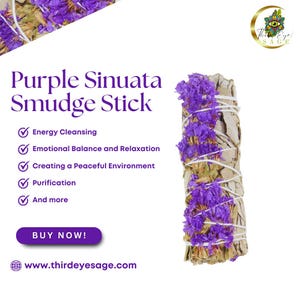 Purple Sinuata Flowers and White Sage 4&quot; Smudge Sticks