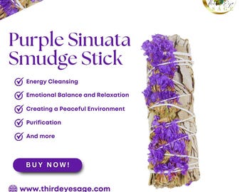 Purple Sinuata Flowers and White Sage 4" Smudge Sticks