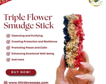 Red & White Mullein, Blue Lupin Flowers, and White Sage 4″ Smudge Sticks