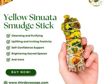 Yellow Sinuata Flowers and White Sage 4" Smudge Sticks