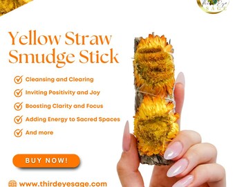 Yellow Straw Flowers and White Sage 4" Smudge Sticks