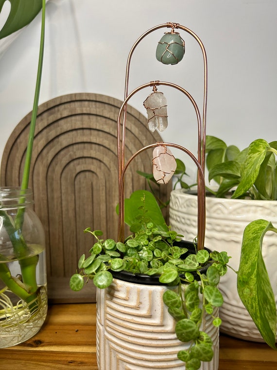 Copper Wire Wrapped Crystal Plant Trellis. Plant Lover Gift