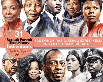 Black History Figures Clipart: Watercolor Portraits (Digital Download)