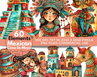 Fiesta Klassenzimmer Dekorationen - Mexikanische PNG Clipart (Digitaler Download)