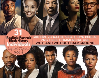 Black History Month Clipart: Portrait PNG Images (Digital Download