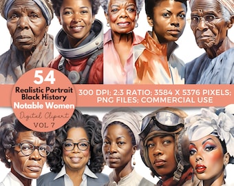 Black Women Clipart: Notable African American Women Portraits (PNG Digital Download)