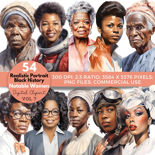 54 Notable Black Women Clipart for Black History Month & Womens History Month, African American Women Art,  Inspirational Women PNG