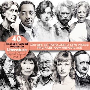 Famous Authors Clipart: Portrait Art for Classroom Decor (Digital Download)