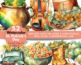Clipart di San Patrizio: 52 grafiche PNG, folletti e trifogli (download digitale)