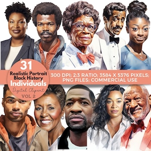 Impresiones artísticas de personajes negros famosos, imágenes prediseñadas de historia negra, personajes famosos del Mes de la Historia Negra, íconos negros, profesor de historia, imágenes prediseñadas PNG