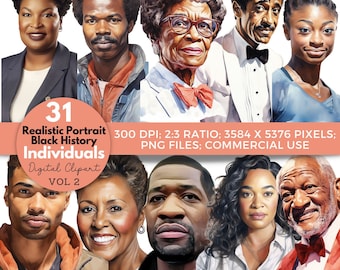 Black History Art Prints: Famous People Clipart (PNG Digital Download 3584x5376px)
