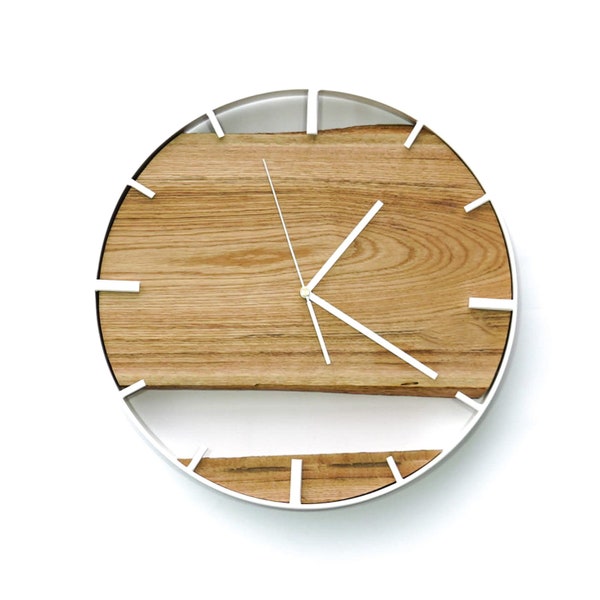 Stilvolle Loft-Wanduhr Time&Vertical (vertikal) 40 cm - Weiß-Holz Runduhr - Handgefertigt - Höchste Qualität und einzigartiges Design