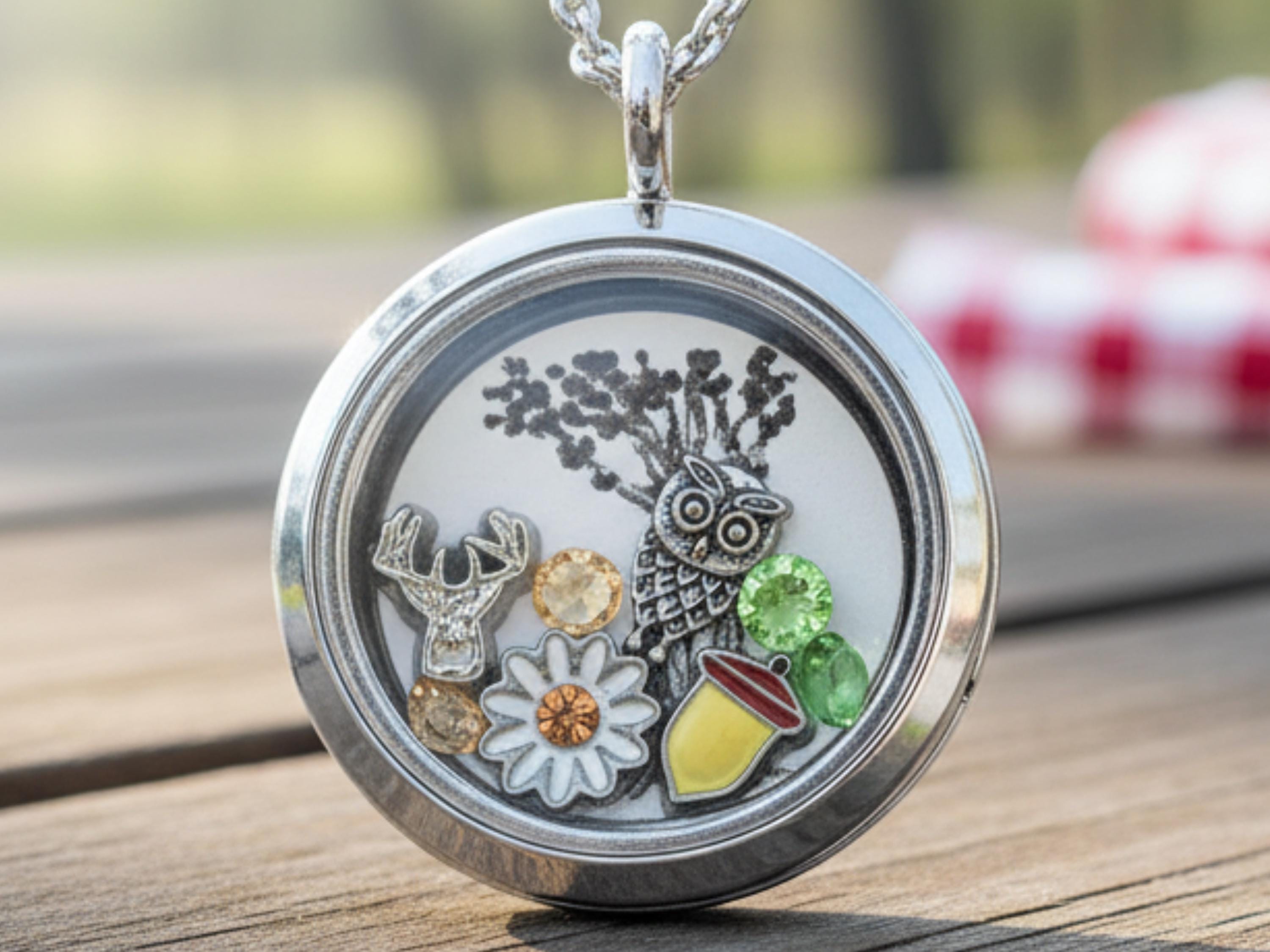 Woodland Owl Floating Locket Necklace &ndash; Forest Charm Jewelry &ndash; Cottagecore Nature Gift f