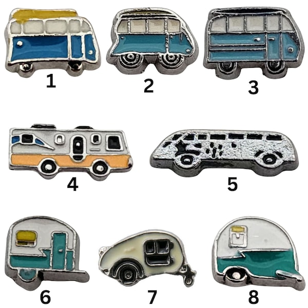 RV Travel Trailer Teardrop Trailer Class A Class B Bus Campervan Floating Locket Charms for Living Memory Floating Lockets