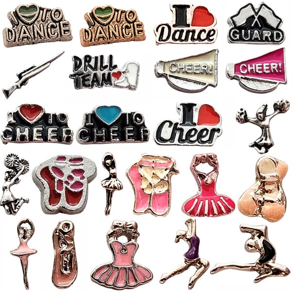 Cheer Dance Ballet Pointe Gymnastics Drill Team Rifle Color Guard Activities Floating Locket Charms for Living Memory Floating Lockets