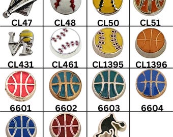 Sports Floating Charms for Lockets, Team Spirit, Baseball, Basketball, Softball