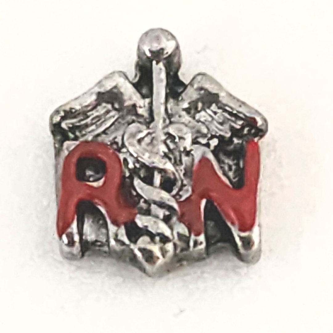 Sterling Silver Medical RN Caduceus Charm - 23mm x 20mm Nurse Pendant