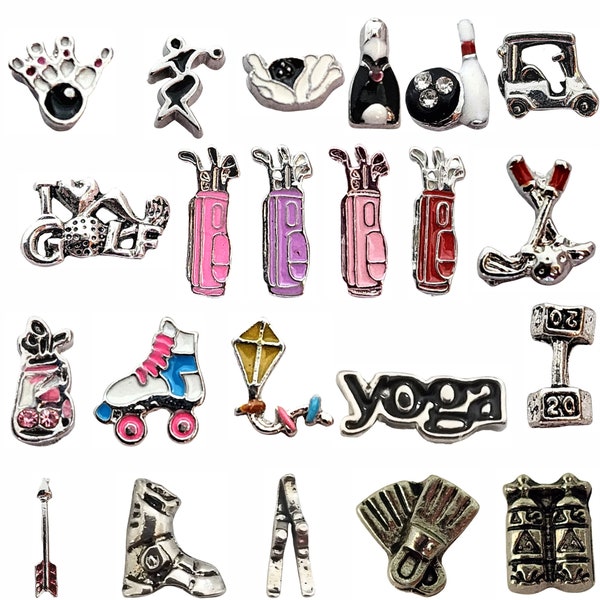 Golf Bowling Roller Skating Yoga Kite Archery Weight Lifting Skiing Scuba Diving Floating Locket Charms for Living Memory Floating Lockets