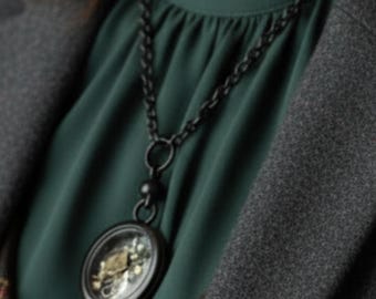 Dark Academia Floating Locket Necklace Set | Violin, Diary, Teddy Bear Charms