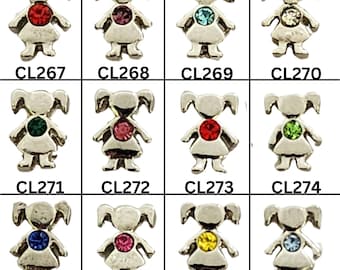 Pigtails Girl Birthstone Month Crystal Floating Locket Charm – 8mm Tiny Charm - Fits Origami Owl Lockets