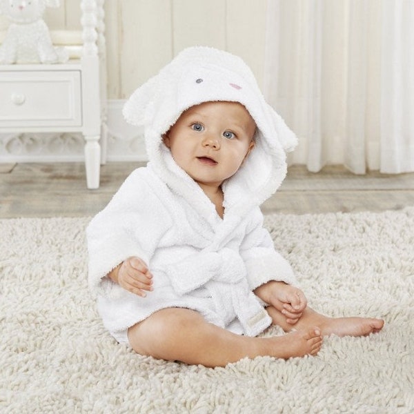 100% Organic Cotton Cute Baby Bathrobe White Sheep Design