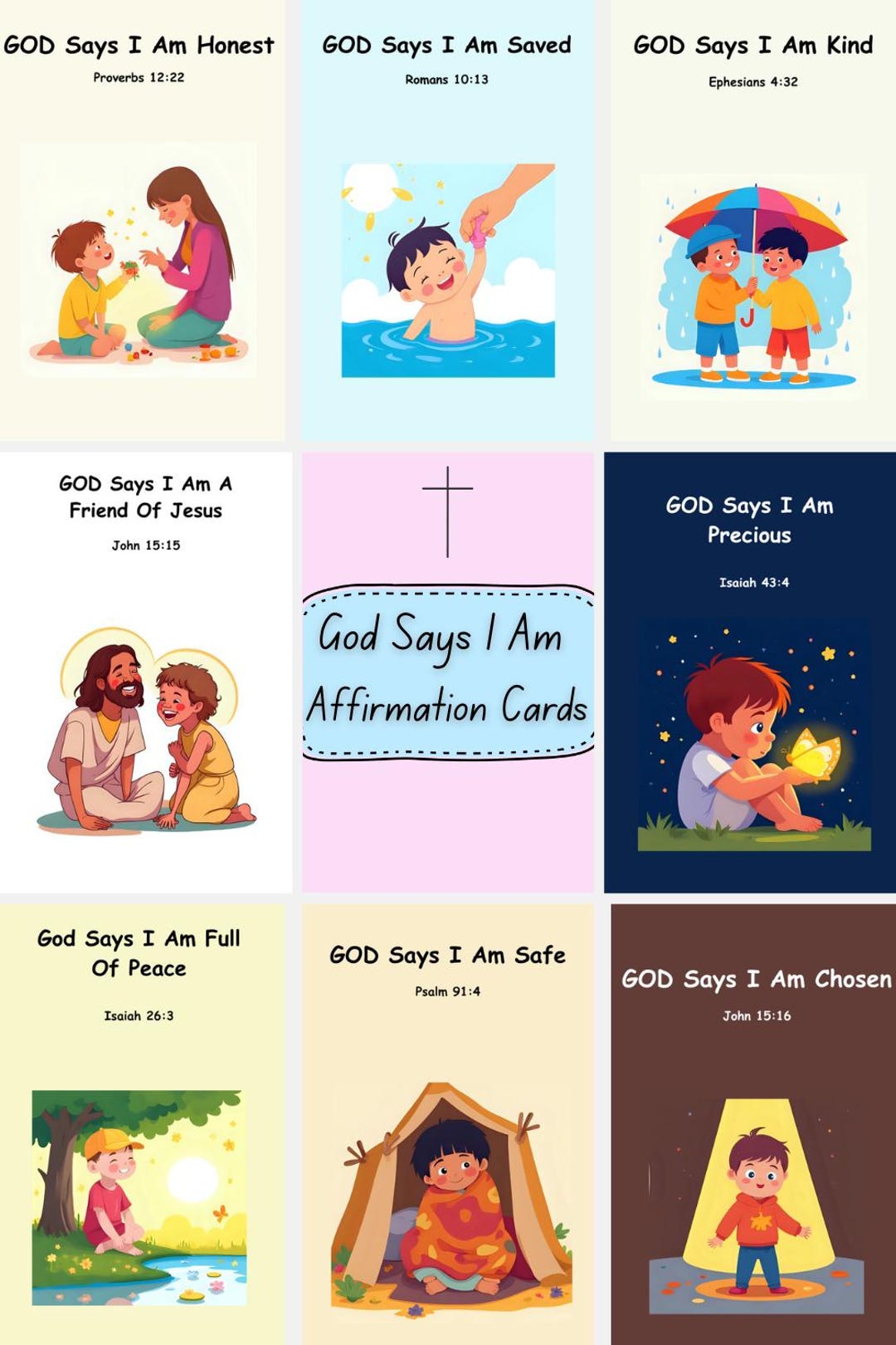 Christian Affirmation Cards for Kids: Bible Verse Scripture (printable ...