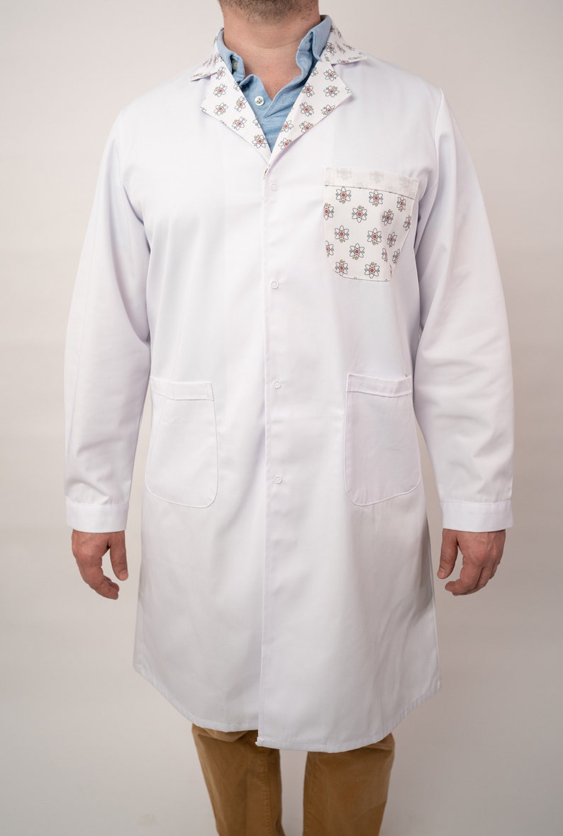 Atom Science Lab Coat - Designer White Doctors Coat, Patterned Collar ...