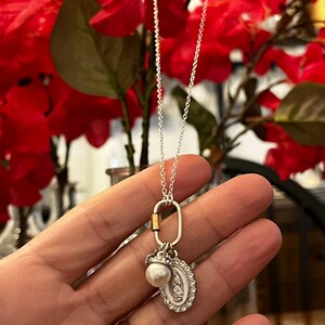 Virgin Mary and Pearl Charm Necklace