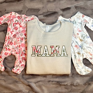 MAMA Onesie Keepsake Sweatshirt with Baby Clothes, Appliqué Sweatshirt, Mom gift…