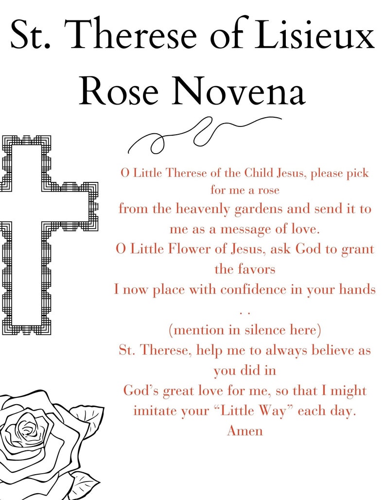 St. Therese Rose Novena St. Therese 9 Day Prayer My Novena Rose Prayer Digital Download Png Jpg