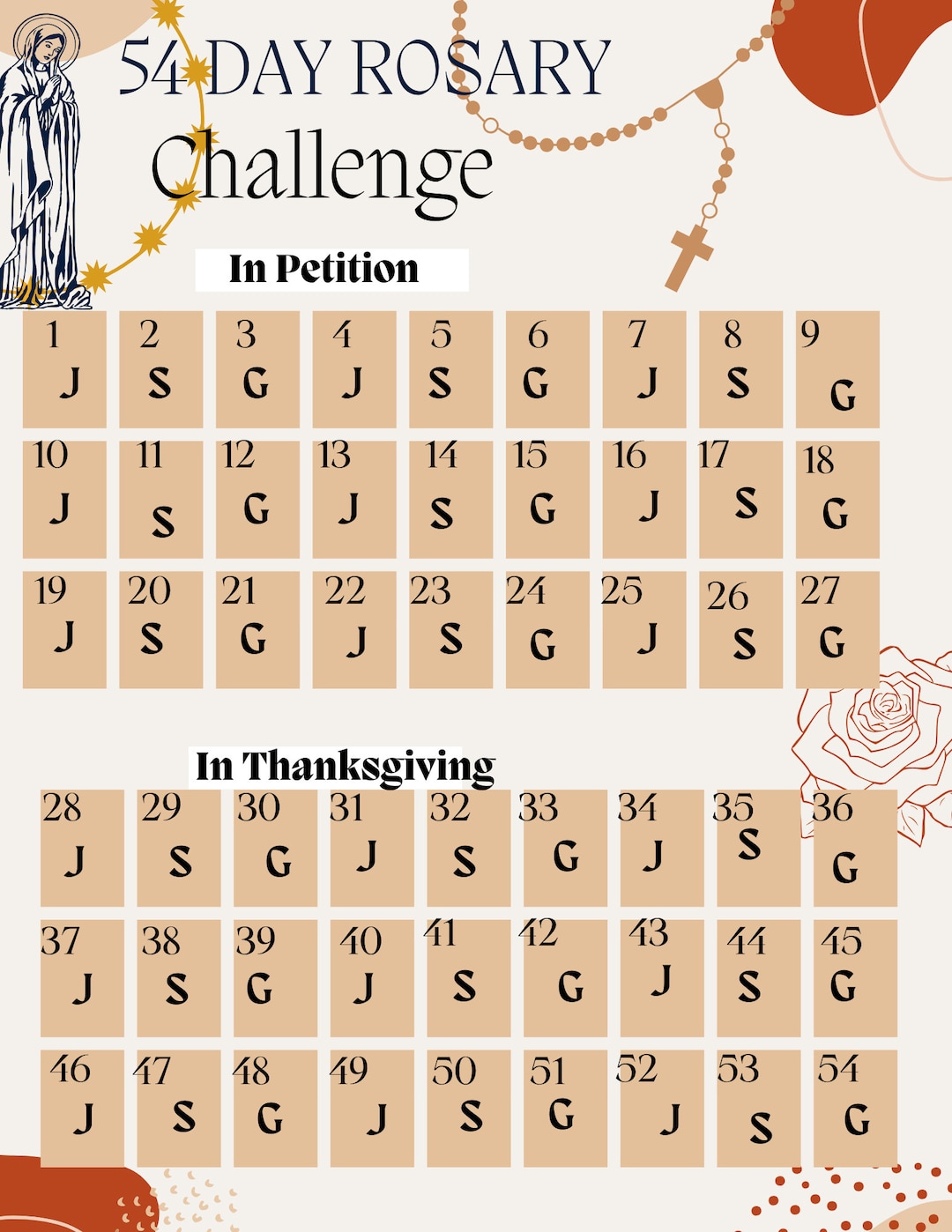 54 Day Rosary Novena Printable Digital Download Pray With the Blessed