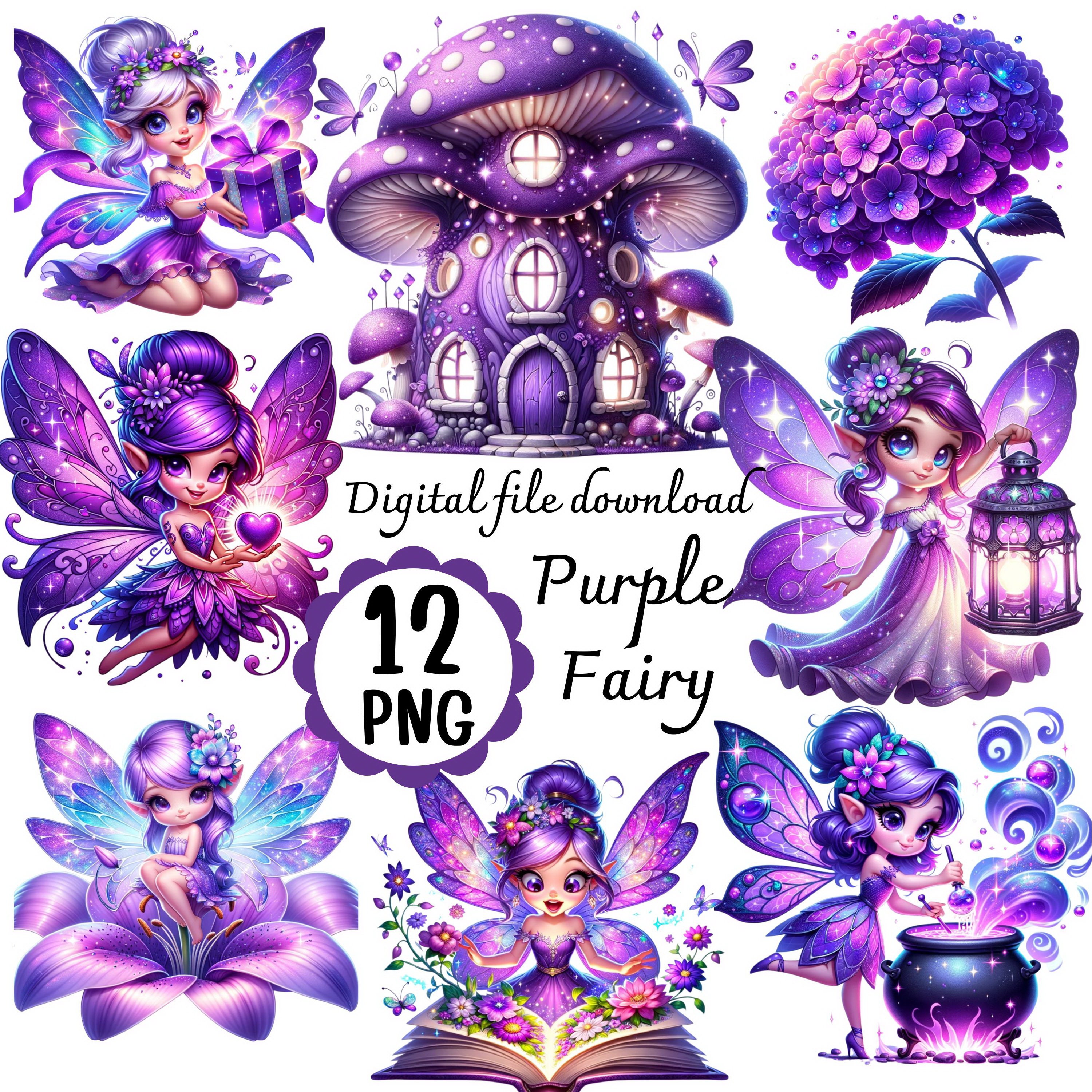 Fairy Clipart 12 PNG File Digital Download A Dazzling Purple Sparkle - Etsy