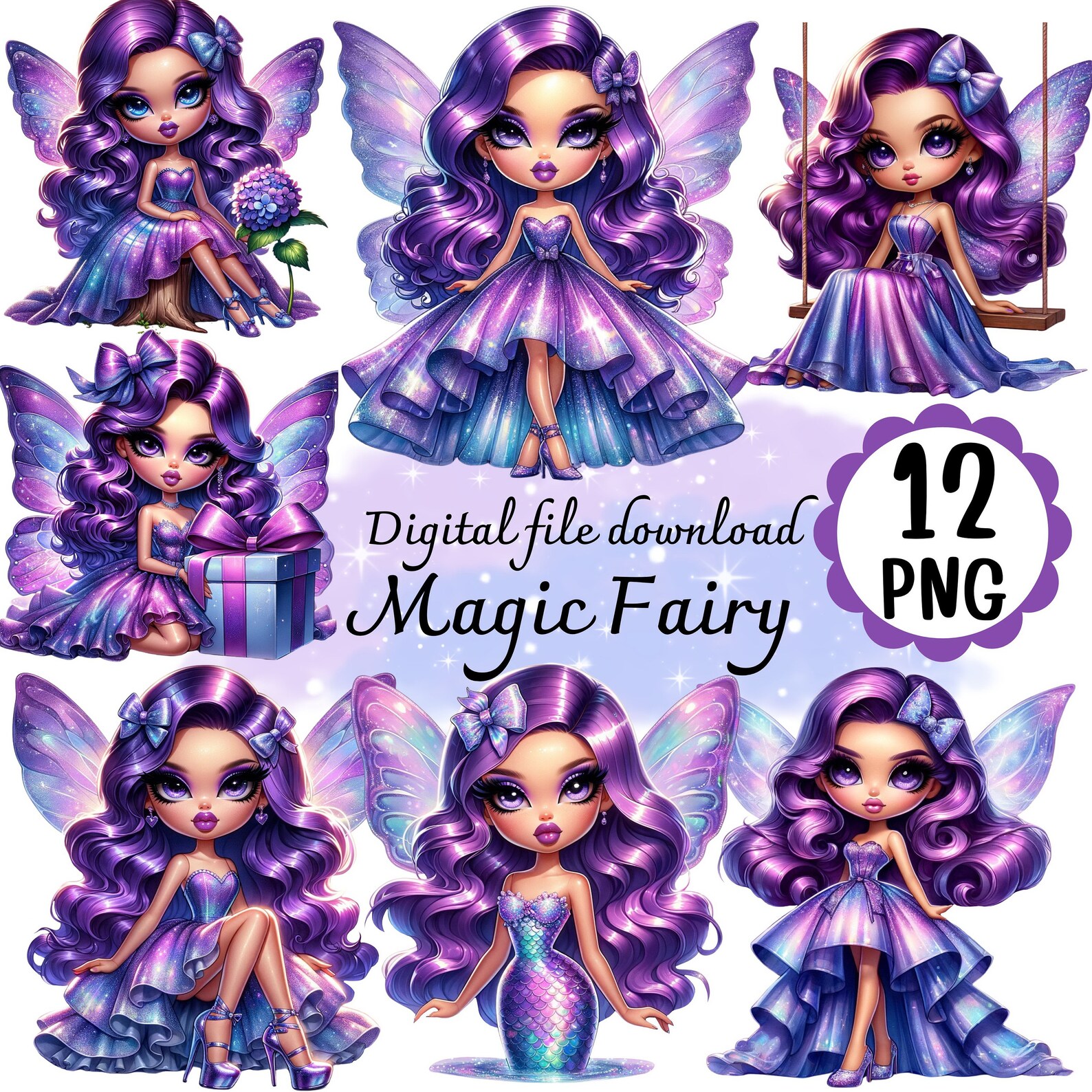 Fairy Clipart 12 PNG File Digital Download A Dazzling Purple Sparkle ...