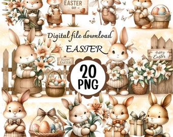 Easter Clipart 20 PNG digital file download watercolor Easter Bunny Graphics Easter Celebration Art Easter Egg Clipart