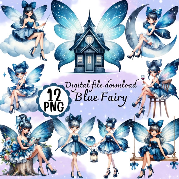 Fairy clipart 12 PNG file digital download A Dazzling dark blue Sparkle fantasy fairy.