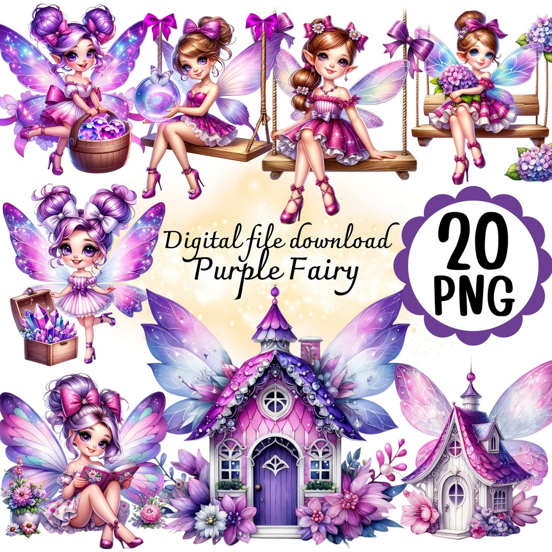 Fairy Clipart 20 PNG File Digital Download A Dazzling Purple Sparkle ...