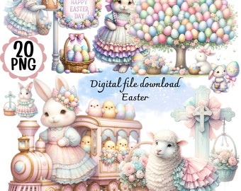 Easter Clipart Set 20 PNG digital file download pastel color