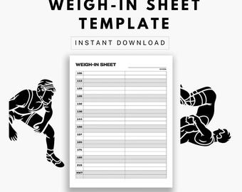 Foglio di pesatura per il wrestling - Modello per allenatore di wrestling - Elementi essenziali per il giorno della partita dell'allenatore - Pianificatore di allenamento di wrestling