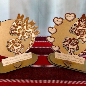 Personalized wooden gift for mom - Mom and children with first names - engraved message - FSC crafts