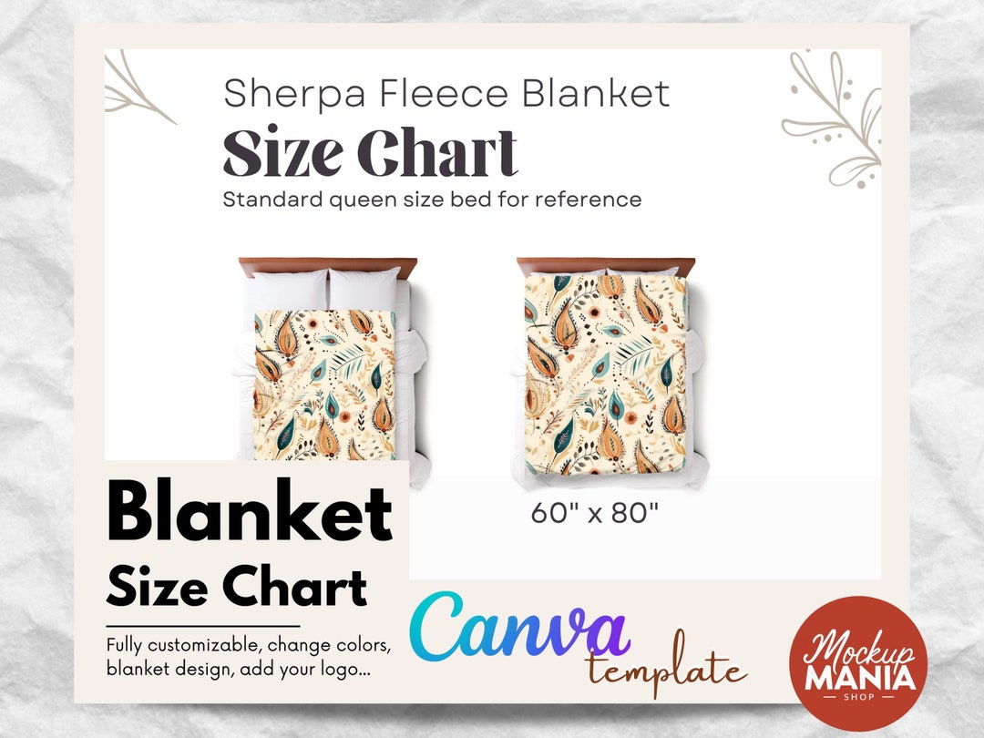 Blanket Mockup Size Chart Sherpa Fleece Blanket Canva Template Drag and