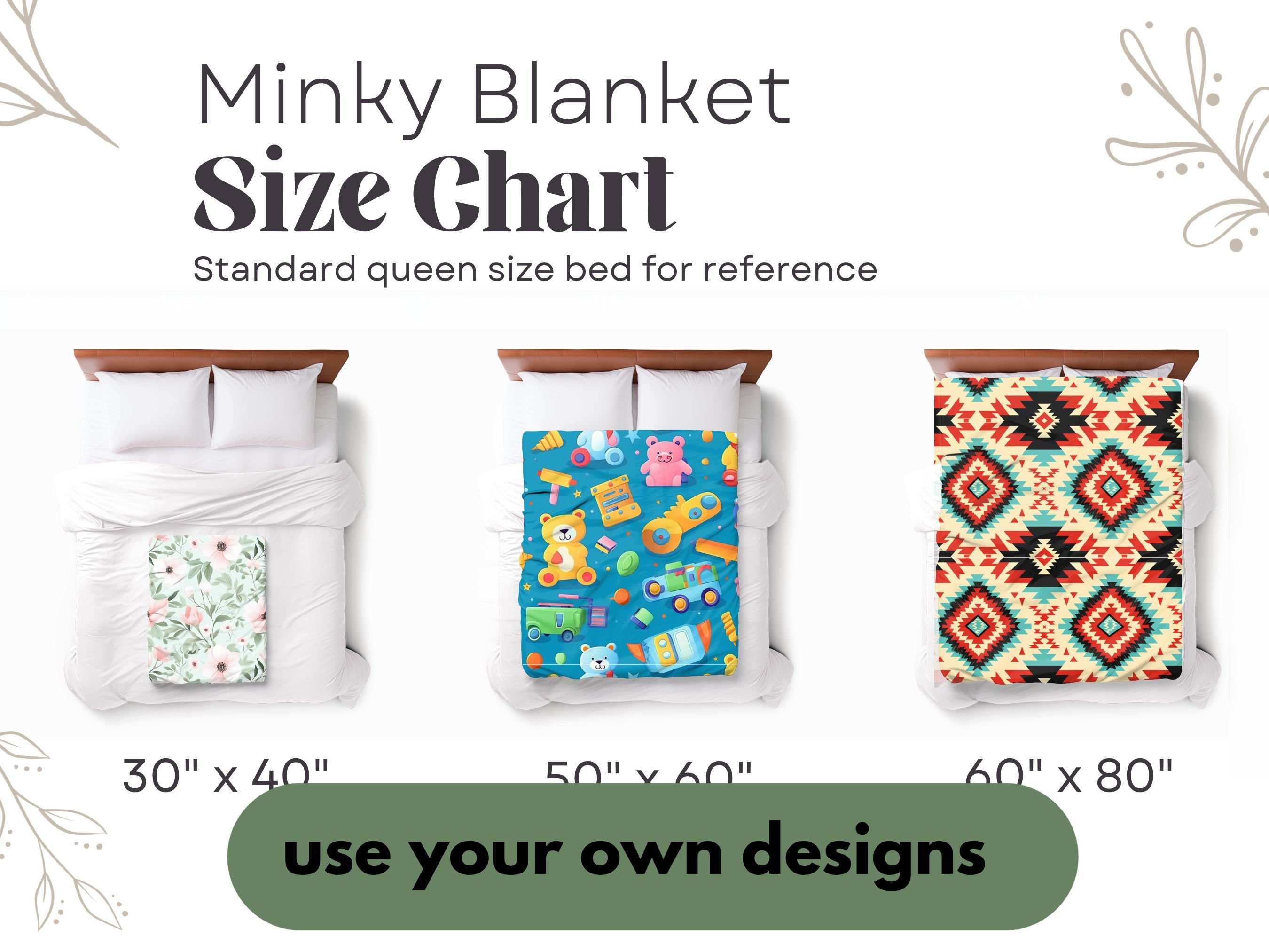Minky Blanket Size Chart, Blanket Comparison Mockup, Blanket Size Chart,  Blanket Mockup Info, Generic Brand Blanket, Printify Blanket