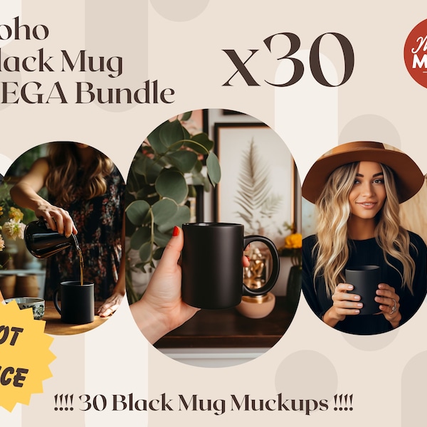 Boho Black Mug Mockup Bundle 30 MockUps Black Coffee Mug Mockup Photo Coffee Cup black mug mockup boho aesthetic model mocku lay down mock