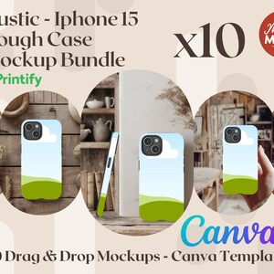 IPhone 15 Case mockup Rustic Iphone 15 Mockup Tough Case Mockup Canva smart mockup Printify Tough Case drag and drop mockup case template