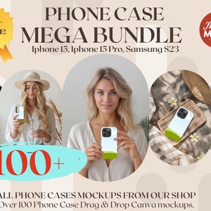 Méga lot de 100 coques de téléphone, plus de 100 maquettes de coque rigides pour Iphone Samsung, maquette intelligente Canva, modèle glisser-déposer pour la coque résistante Printify