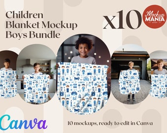 Children Blanket Mockup Bundle Baby blanket mockup Fleece Sherpa Velveteen Plush Microfiber Minky Blanket kids boy Drag and Drop