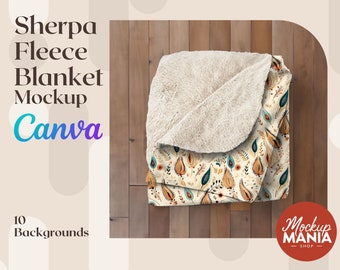 Sherpa Fleece Blanket Mockup Canva Fleece Sherpa PNG Folded 10 backgrounds realistic mockup Flat Lay mockup Lay down blanket mockup