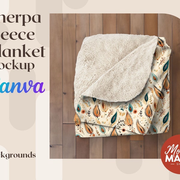 Sherpa Fleece Blanket Mockup Canva Fleece Sherpa PNG Folded 10 backgrounds realistic mockup Flat Lay mockup Lay down blanket mockup