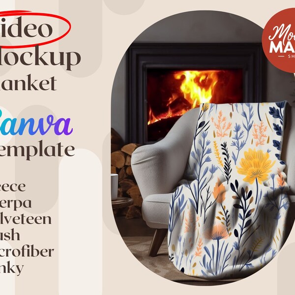 Blanket Video Mockup Fleece Sherpa Velveteen Plush Microfiber Minky Blanket Canva Overlay Drag and Drop Mockups winter blanket canva overlay