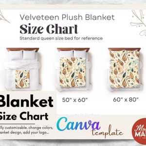 Blanket Mockup Size Chart Velveteen Plush Blanket Canva Template Drag and Drop Mockups Printify dimensions Customizable canva template