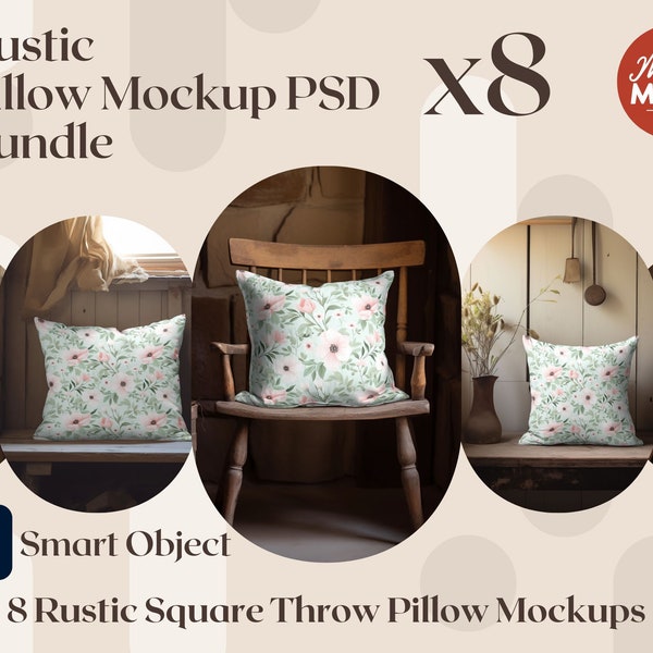 Rustic Pillow Mockup Bundle Cottagecore Throw Pillow Cushion Mock Up PSD mockup smart object cottage pillow mockup photoshop throw pillow